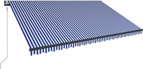 kék és fehér szélérzékelős és LED-es napellenző 500 x 300 cm