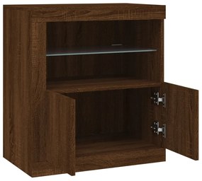 barna tölgy színű tálalószekrény LED-világítással 60,5x37x67 cm