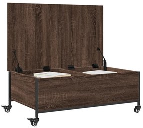Barna tölgy szerelt fa dohányzóasztal kerekekkel 91x55x34 cm