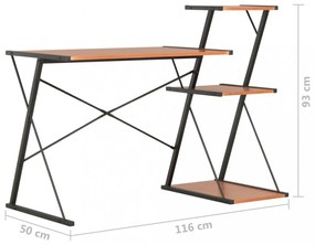 fekete és barna íróasztal polccal 116 x 50 x 93 cm