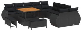 vidaXL Kerti Kanapé Szett 13 pcs Fekete polirattan