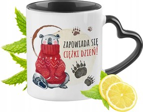 Mackó mackó bögre fekete, szív alakú füllel Ajándék