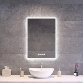 Álló fürdőszobai LED tükör 50x70cm | Páramentesítő funkció - Óra - Fényerő és színhőmérséklet szabályozás | Welland Luxury-Line G770