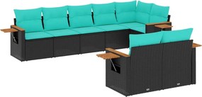 vidaXL 8 részes fekete polyrattan kerti ülőgarnitúra párnával