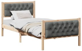 Ágykeret fejtámlával Sötétszürke 90 x 200 cm Tömör fenyőfa