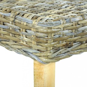 természetes kubu rattan és tömör mahagóni fa pad 110 cm