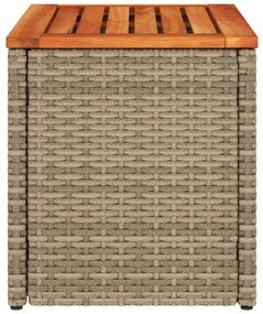 2 db bézs polyrattan és tömör fa kerti kisasztal 55x34x37 cm