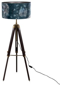 Vloerlamp messing tripod met velours kap vis dessin 50cm - Cortin