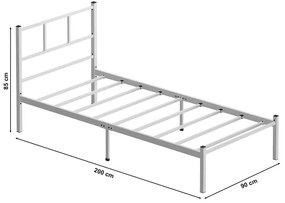 ROVAN masszív fém egyszemélyes ágy 90x200 cm, fehér, teherbírás 120 kg