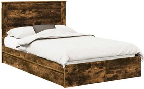 vidaXL Tárolós Ágy fejtámlával Füstölt tölgy 135 x 190 cm Faanyag