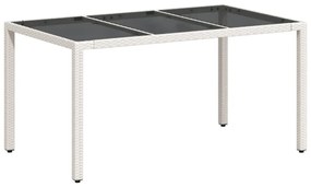 fehér polyrattan üveglapos kerti asztal 150 x 90 x 75 cm