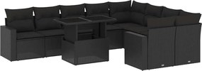 vidaXL 10 részes fekete polyrattan kerti ülőgarnitúra párnákkal
