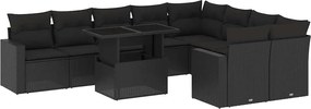 vidaXL 10 részes fekete polyrattan kerti ülőgarnitúra párnákkal