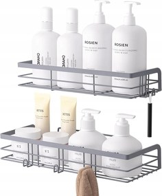 Fürdőszobai polc Zuhany alá Fúrás nélkül 2db-os szett Szürke matt