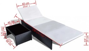 2 db fekete polyrattan dönthető kerti szék asztallal