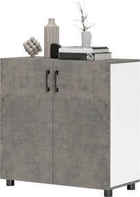 HOMCOM 2-Ajtós, Lassan Záródó Tálaló Szekrény Polccal Konyha, Hálószoba, Előszoba Részére 80x37x80 cm Szürke Cement és Magas Fényű Fehér | Aosom
