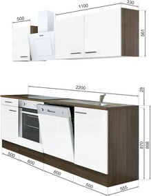 Yorki 220 konyhabútor yorki tölgy korpusz,selyemfényű fehér fronttal alsó sütős elemmel