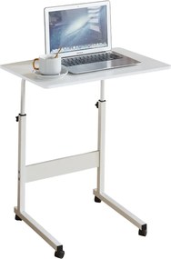 Állítható PC asztal kerekekkel, fehér, JUSTUS