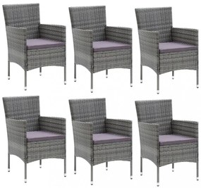 vidaXL 7 részes szürke polyrattan kerti étkezőgarnitúra párnákkal