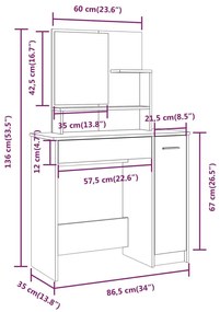 fekete tükrös fésülködőasztal 86,5 x 35 x 136 cm