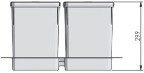 Hulladékgyűjtő AxiSpace 600mm, mozgatórendszer nélkül, 2x15L, 2x7L edényekkel, tálcával, fedelekkel