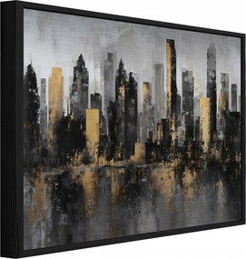 Fém Kép Fekete Keretben Fekete Város Loft Fürdőszoba Konyha 120x80