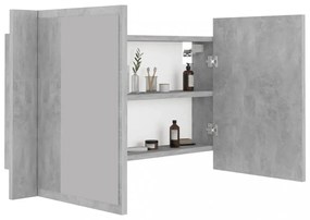 betonszürke akril LED-es tükrös fürdőszobaszekrény 80x12x45 cm