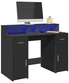 fekete szerelt fa íróasztal LED-világítással 120 x 55 x 91 cm