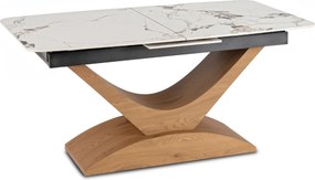 Alicante kerámia kihúzható asztal 160–200 cm, fehér márvány/tölgy színben