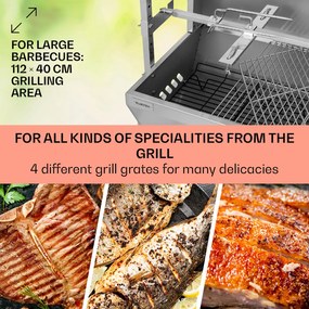 Sauenland Pro, malacsütő grill, forgó nyárs, 13 W, 4 kerék, rozsdamentes acél