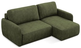 Zöld zsenília kinyitható-tárolóhelyes sarokkanapé (jobb oldali-heverő résszel) Lilo – Makamii