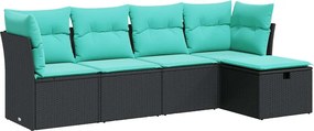 vidaXL 5 részes fekete polyrattan kerti kanapészett párnákkal