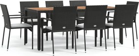 vidaXL 9 részes fekete polyrattan kerti étkezőgarnitúra párnákkal