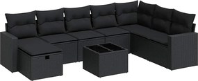 vidaXL 9 részes fekete polyrattan kerti ülőgarnitúra párnákkal