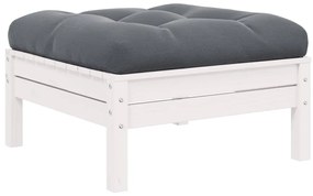 vidaXL fehér tömör fenyőfa kerti lábzsámoly antracitszürke párnával