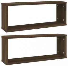 2 db barna tölgy színű szerelt fa fali kockapolc 60x15x23 cm