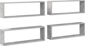 vidaXL 4 db betonszürke szerelt fa fali kockapolc 80 x 15 x 26,5 cm
