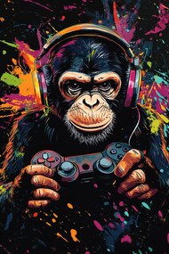 Vászonkép Canvas Gaming Játék Gamer Pad Majom Csimpánz Graffiti 80x120
