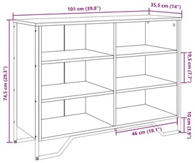 barna tölgyszínű szerelt fa tálalószekrény 101 x 35,5 x 74,5 cm