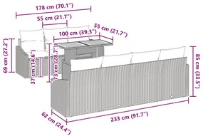 Kerti kanapé szett 8 részes Fekete Poli rattan Kerti étkezőszett