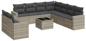 10 részes világosszürke polyrattan kerti ülőgarnitúra párnákkal