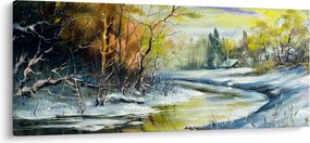 Egy téli folyó képe, olajfestmény (120x50 cm)