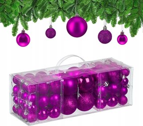 76 db-os fukszia karácsonyfadísz szett vegyes méretben, matt és fényes