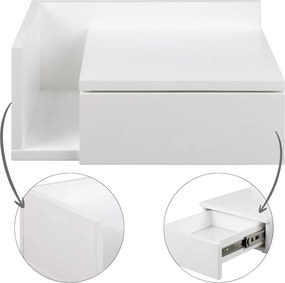 Akasztós Éjjeliszekrény fehér éjjeli asztal hálószobába fiók polc loft