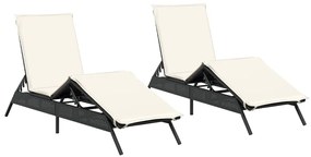 2 db fekete polyrattan napozóágy párnával
