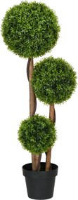 HOMCOM Mesterséges Fa, Mesterséges Növény, Tölgyfalevelekkel Díszített 3 Boxwood Gömb, Cserép Tartozik, Bent és Kinn Használható, Magasság 110 cm, Öss