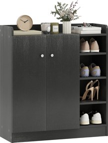 HOMCOM 2-ajtós cipőszekrény, karcsú cipőtartó állítható polcokkal 12 pár cipő számára 83x30x90 cm Fekete | Aosom