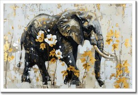 Poszter fehér keretben 60x40 Elefánt Absztrakt Arany ékezetek