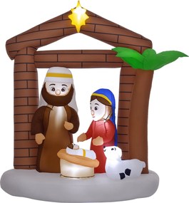 Outsunny Inflációs Karácsonyi Betlehem Karácsonyi Inflálható Dekoráció LED Fénnyel és Karácsonyi Inflálóval Kültérre 150x90x185 cm Többszínű | Aosom