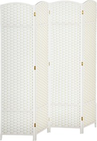 HOMCOM 4-paneles Paraván 160 x 170 cm Bambuszos Összecsukható Elválasztó Fal Nappalihoz - Fehér | Aosom